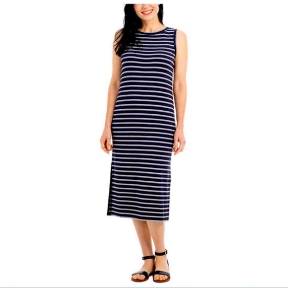 Hilary Radley striped navy white midi dress size M - Picture 1 of 5
